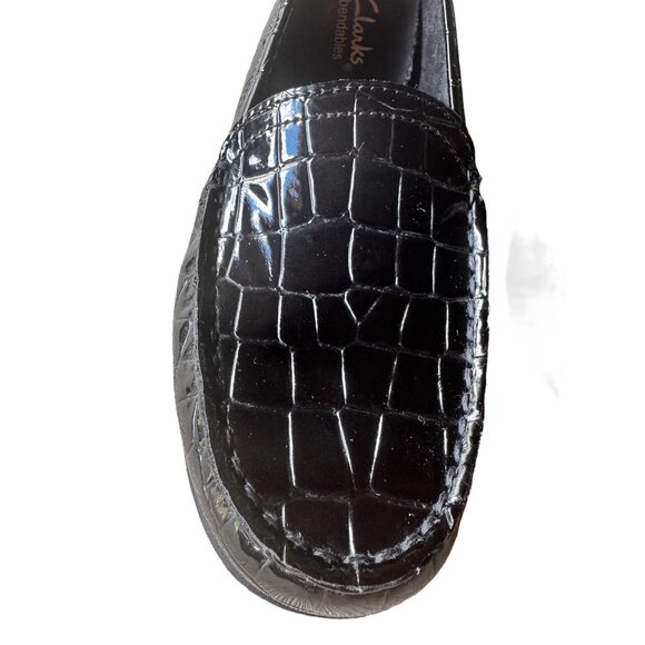 Clarks Bendables Black Embossed Croc Loafers Women's 7.5M Slip-On Comfort Shoes - Picture 3 of 10